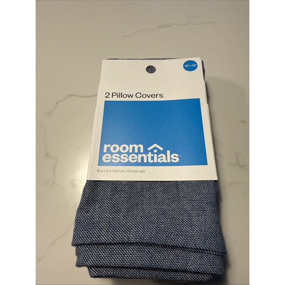 ROOM ESSENTIALS Denim Cotton Blend Throw Pillow Covers 16x16” Set 2 NEW